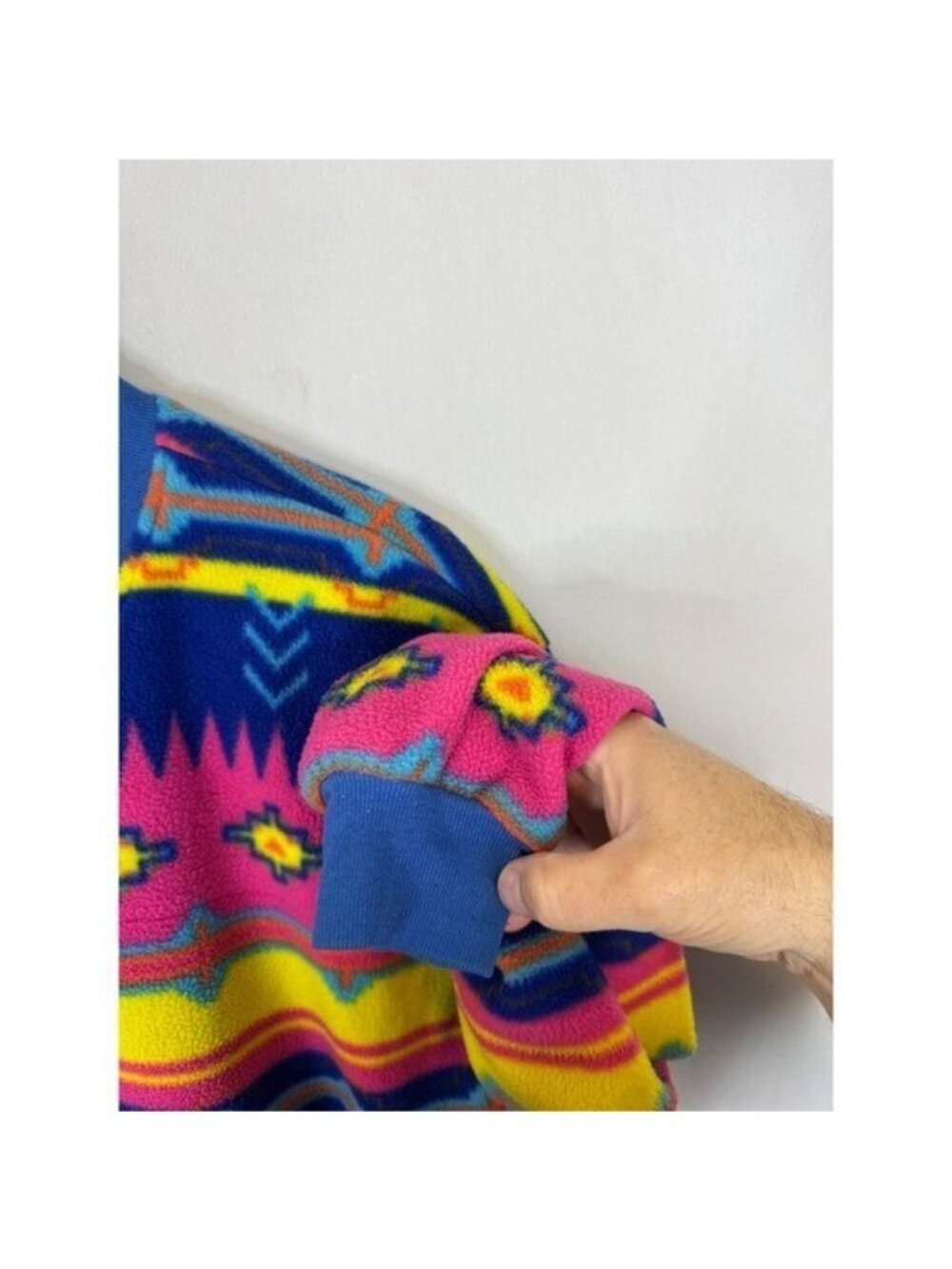 Vintage Kactus Fleece Bomber Jacket Southwestern Geometric Neon Blue Pink M - Picture 3 of 12